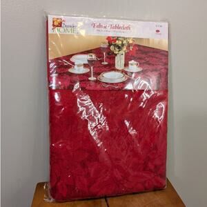 December Home Fabric Tablecloth Red Poinsettia Festive Hosting - 60x84 Oval